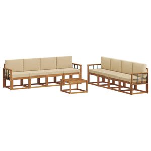 vidaXL Conjunto de sof&aacute;s de exterior con coj&iacute;n 9 pcs Natural y Beige