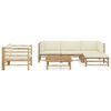 vidaXL Set de muebles de jardín 6 piezas bambú y cojines blanco crema