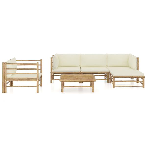 vidaXL Set de muebles de jardín 6 piezas bambú y cojines blanco crema