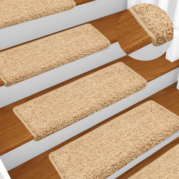 vidaXL Alfombrillas para escaleras 15 unidades 65x21x4 cm color crema borde rectangular