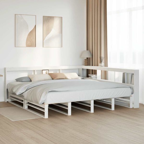 vidaXL Cama con estanter&iacute;a sin colch&oacute;n madera maciza blanca 180x200 cm