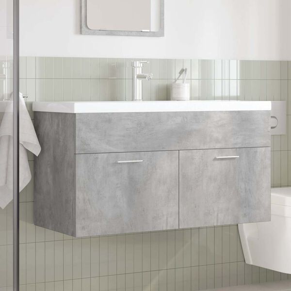 vidaXL Mueble de ba&ntilde;o con lavabo incorporado y grifo gris hormig&oacute;n