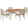 vidaXL Set comedor de jard&iacute;n 5 pzas con cojines rat&aacute;n sint&eacute;tico beige
