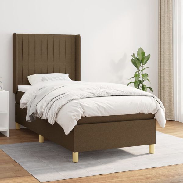 vidaXL Cama box spring con colch&oacute;n tela marr&oacute;n oscuro 100x200 cm
