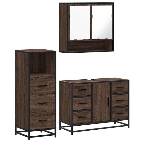 vidaXL Set de muebles ba&ntilde;o 3 pzas madera contrachapada roble marr&oacute;n