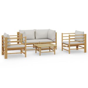 vidaXL Set de muebles de jard&iacute;n 5 piezas bamb&uacute; y cojines gris claro