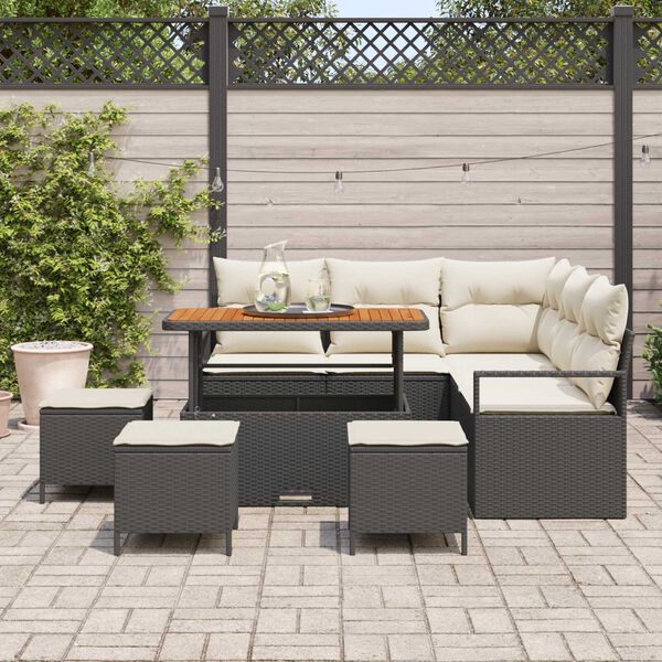 vidaXL Conjunto de sof&aacute; de jard&iacute;n con coj&iacute;n 9 pcs Negro y crema