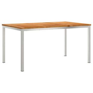 vidaXL Mesa de Comedor Madera de teca s&oacute;lida y acero inoxidable