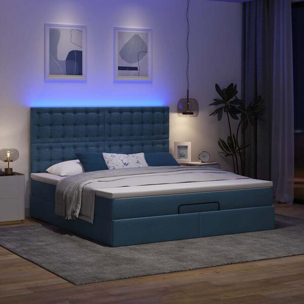 vidaXL Estructura de cama otomana con colch&oacute;n tela azul 180x200cm