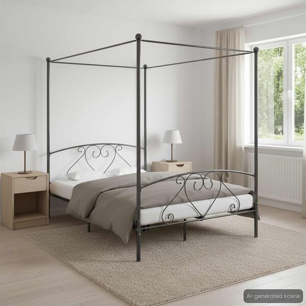 vidaXL Estructura cama con dosel sin colchón metal gris 140x200 cm