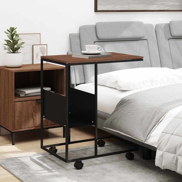 vidaXL Mesa auxiliar con ruedas madera ingenier&iacute;a negra 55x36x63,5 cm
