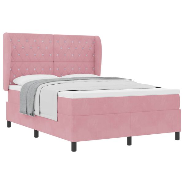vidaXL Cama tipo Box Spring con colch&oacute;n Rosa 190 x 140 cm Poli&eacute;ster