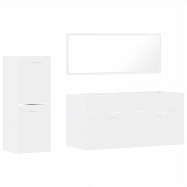 vidaXL Juego de muebles de ba&ntilde;o 3 pzas madera contrachapada blanco