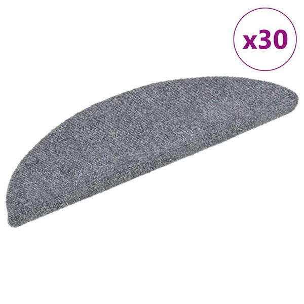 vidaXL Felpudos autoadhesivos para escaleras, 30 unidades, gris claro, 56 x 17 x 3 cm, semicirculares