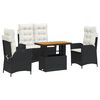 vidaXL Juego comedor jard&iacute;n 4 piezas con cojines rat&aacute;n sint&eacute;tico negro