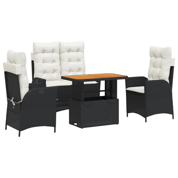 vidaXL Juego comedor jard&iacute;n 4 piezas con cojines rat&aacute;n sint&eacute;tico negro