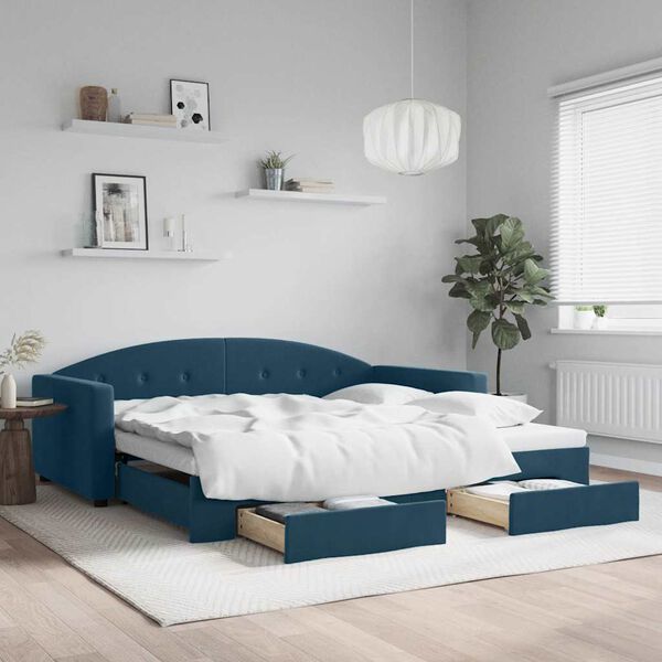 vidaXL Sof&aacute; cama nido con cajones terciopelo azul 100x200 cm