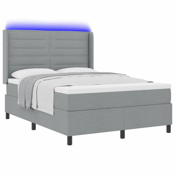 vidaXL Cama Box Spring LED con colch&oacute;n Gris Claro 160 x 200 cm tela