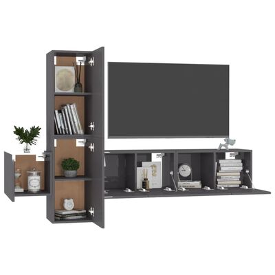 vidaXL Muebles de TV de salón 5 pzas madera de ingeniería gris brillo