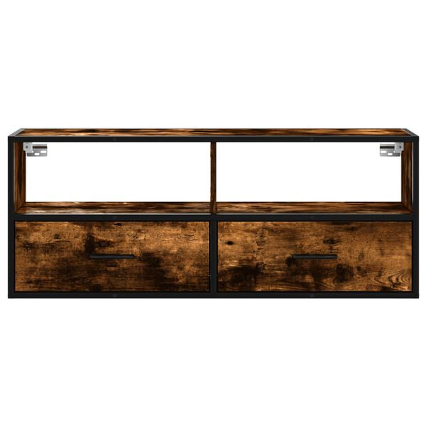 vidaXL Mueble TV metal y madera contrachapada roble humo 100x31x39,5cm