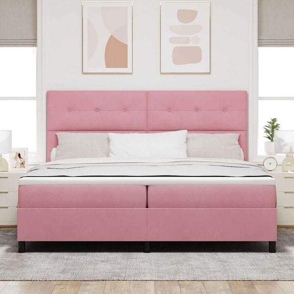 vidaXL Cama Box Spring LED con colch&oacute;n Rosa 200 x 200 cm Terciopelo
