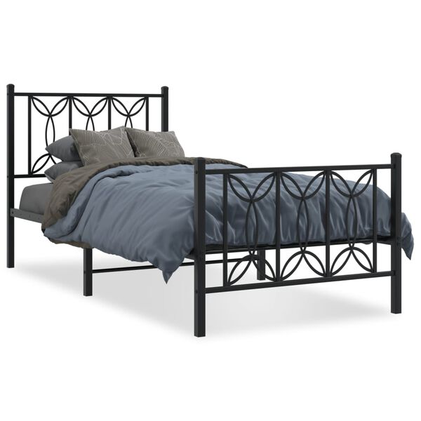 vidaXL Estructura cama sin colch&oacute;n con estribo metal negro 90x200 cm