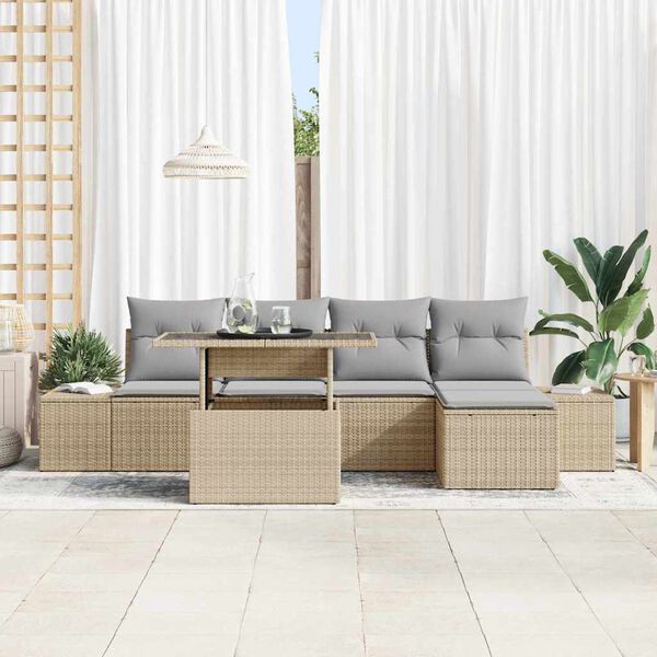vidaXL Conjunto de sof&aacute; de jard&iacute;n con coj&iacute;n 6 pcs Beige y Gris Claro