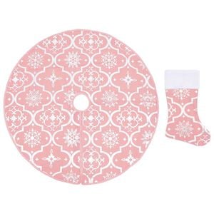 vidaXL Falda del &aacute;rbol de Navidad de lujo con calcet&iacute;n tela rosa 90 cm
