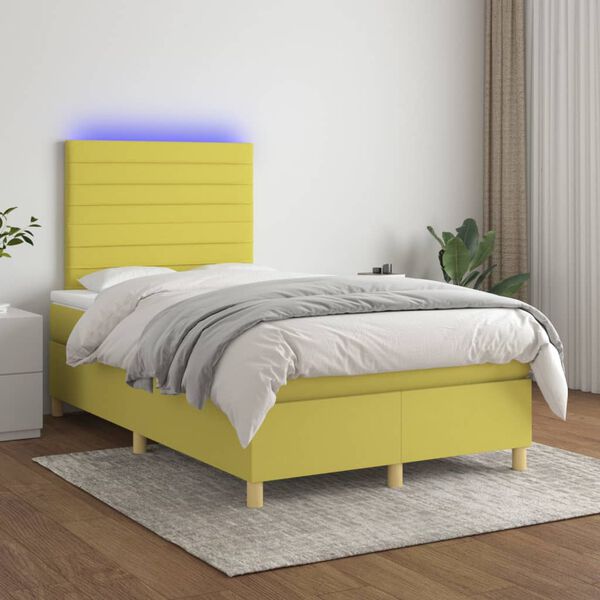 vidaXL Cama box spring con colch&oacute;n y LED tela verde 120x200 cm