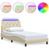 vidaXL Estructura cama con LED sin colch&oacute;n tela crema 100x200 cm