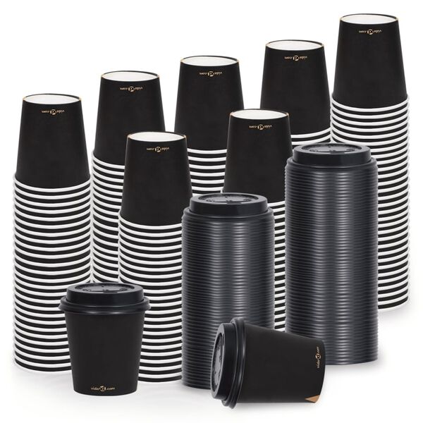 vidaXL Vasos de papel para caf&eacute; con tapas 500 uds negro 200 ml
