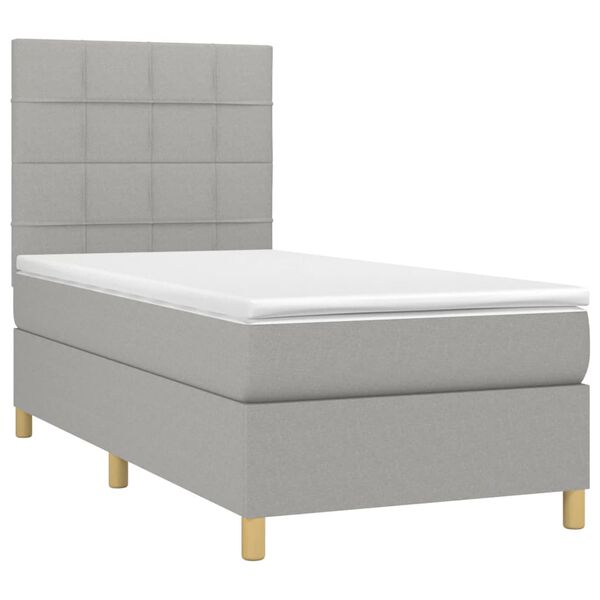 vidaXL Cama box spring con colch&oacute;n tela gris claro 90x200 cm