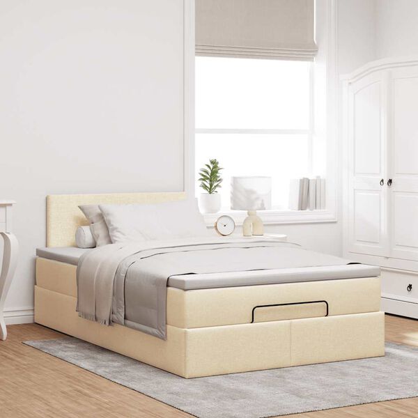 vidaXL Estructura de cama otomana con colch&oacute;n tela crema 120x200 cm