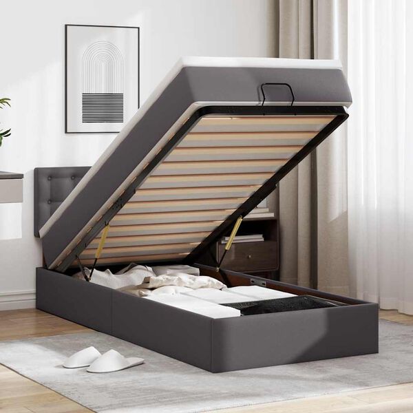 vidaXL Cama otomana colch&oacute;n cuero sint&eacute;tico gris 100x200cm