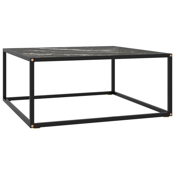 vidaXL Mesa de centro negra con vidrio de m&aacute;rmol negro 80x80x35 cm