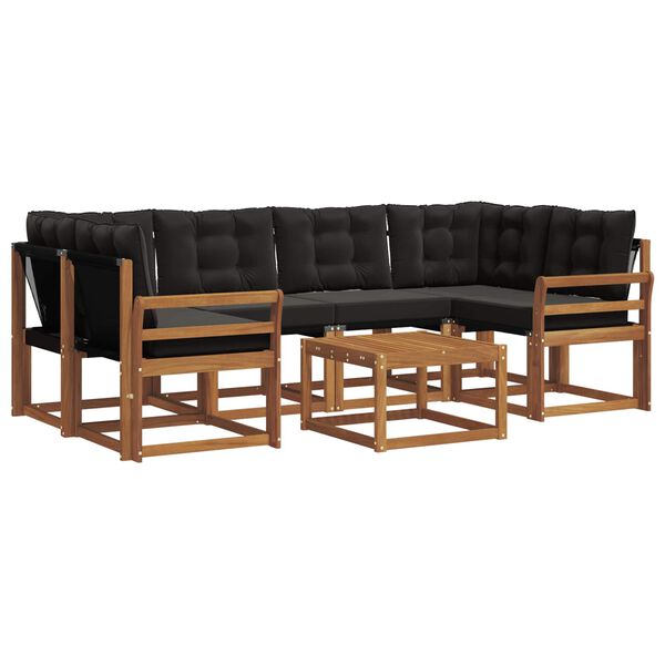 vidaXL Conjunto de sof&aacute;s de exterior con coj&iacute;n 7 pcs Natural y negro