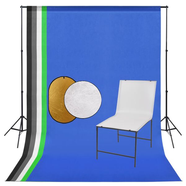 vidaXL Kit de estudio fotogr&aacute;fico con mesa de disparo, fondo y reflector