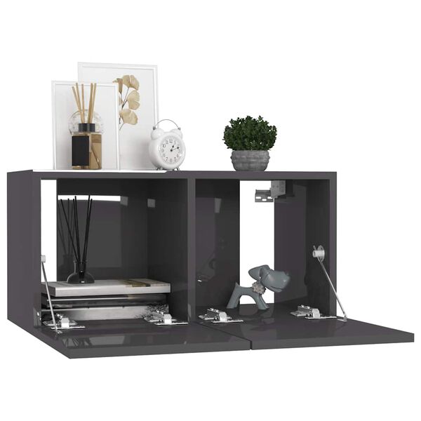 vidaXL Muebles de sal&oacute;n 7 piezas madera de ingenier&iacute;a gris con brillo