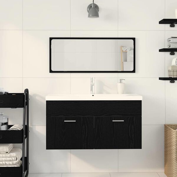 vidaXL Juego de muebles de ba&ntilde;o 3 pcs Roble Negro Madera de ingenier&iacute;a