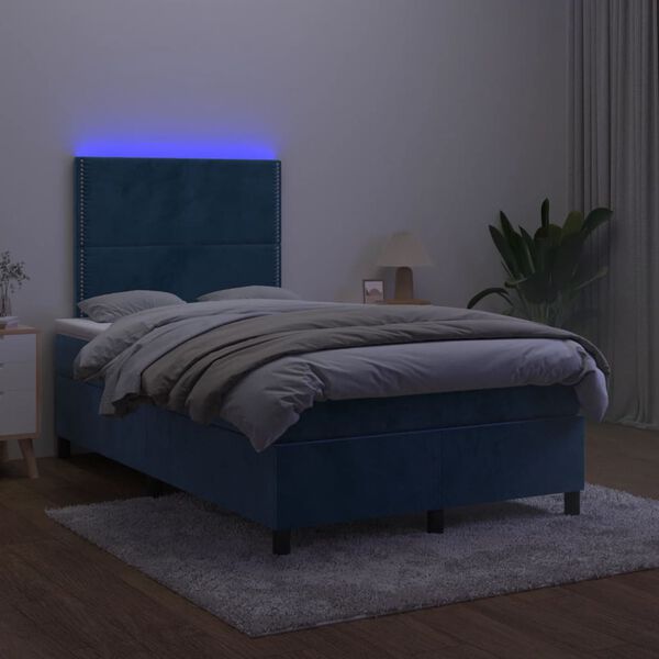 vidaXL Cama box spring colch&oacute;n y LED terciopelo azul oscuro 120x190 cm