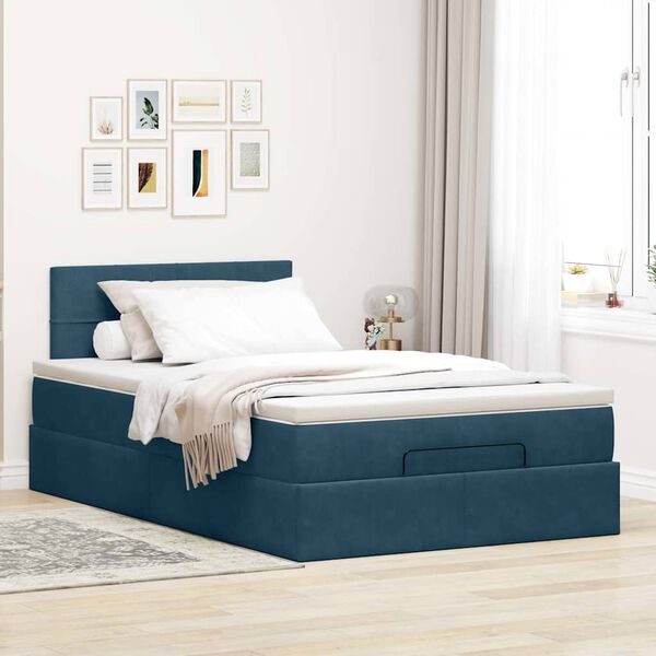 vidaXL Cama otomana con colch&oacute;n y LED terciopelo azul oscuro 120x190cm