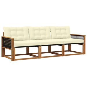 vidaXL Conjunto de sof&aacute;s de exterior con coj&iacute;n 3 pcs Natural y Crema