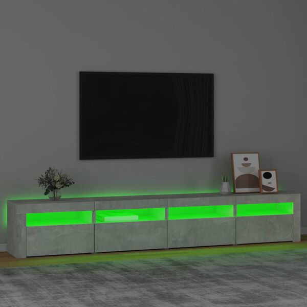 vidaXL Mueble de TV con luces LED gris hormig&oacute;n 240x35x40 cm