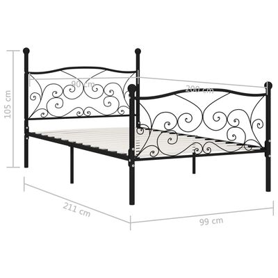 vidaXL Estructura de cama con somier metal negro 90x200 cm