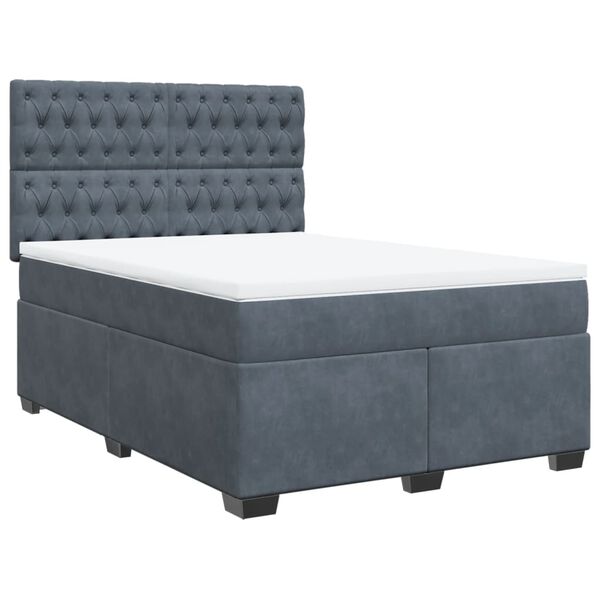 vidaXL Cama box spring con colch&oacute;n terciopelo gris oscuro 140x190 cm