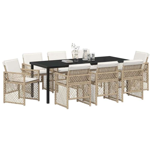 vidaXL Conjunto de Comedor de Jard&iacute;n 9 pcs Beige rat&aacute;n sint&eacute;tico