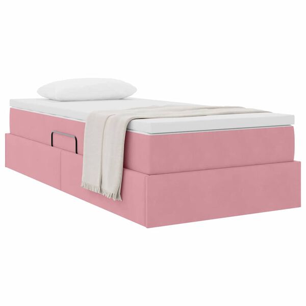vidaXL Cama con almacenamiento y colch&oacute;n Rosa 90 x 200 cm Terciopelo
