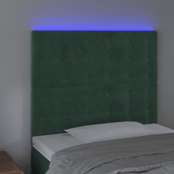 vidaXL Cabecero con luces LED terciopelo verde oscuro 100x5x118/128 cm