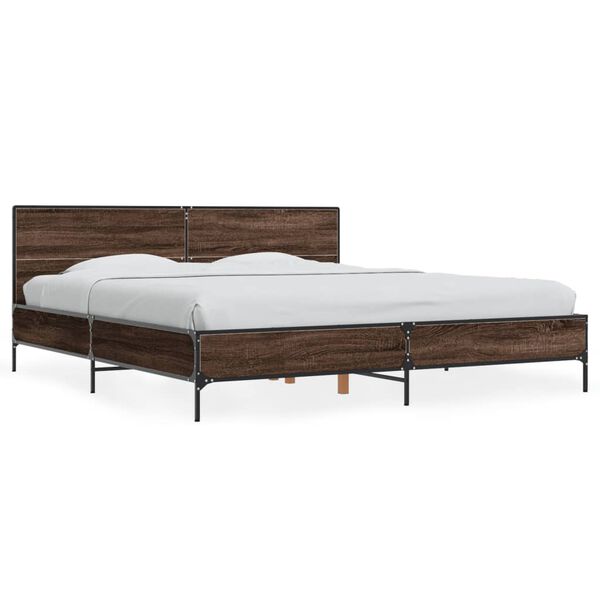 vidaXL Estructura cama madera ingenier&iacute;a metal marr&oacute;n roble 180x200 cm