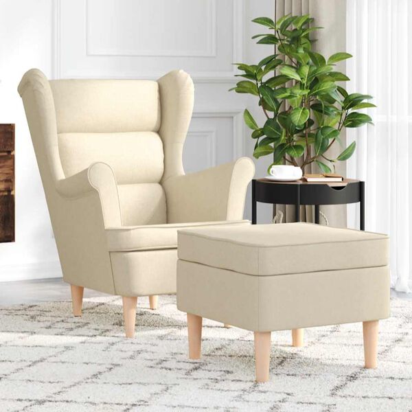 vidaXL Sillón con taburete reposapiés de tela crema